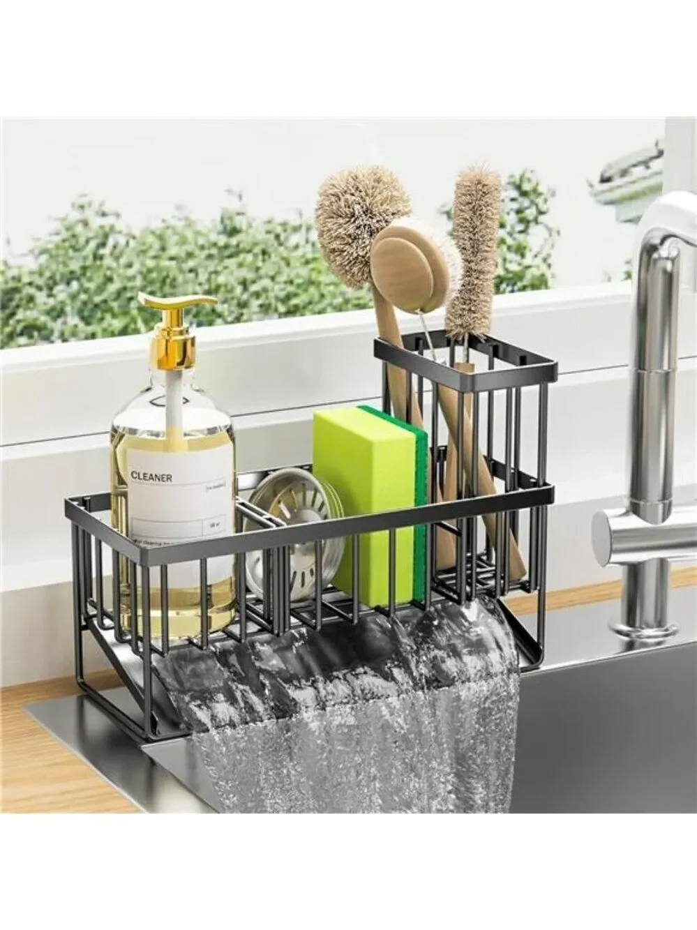 Cisily Stainless Kitchen Sink Caddy Organizer with Brush Sponge Holder Rack